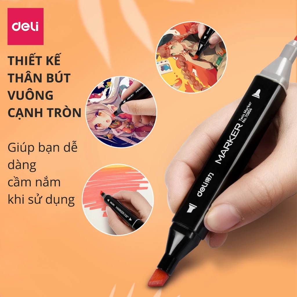 Bút marker Deli màu dạ chuyên nghiệp kèm túi vải họa cụ vẽ tranh cao cấp 30/40/60/80 màu - Học sinh,