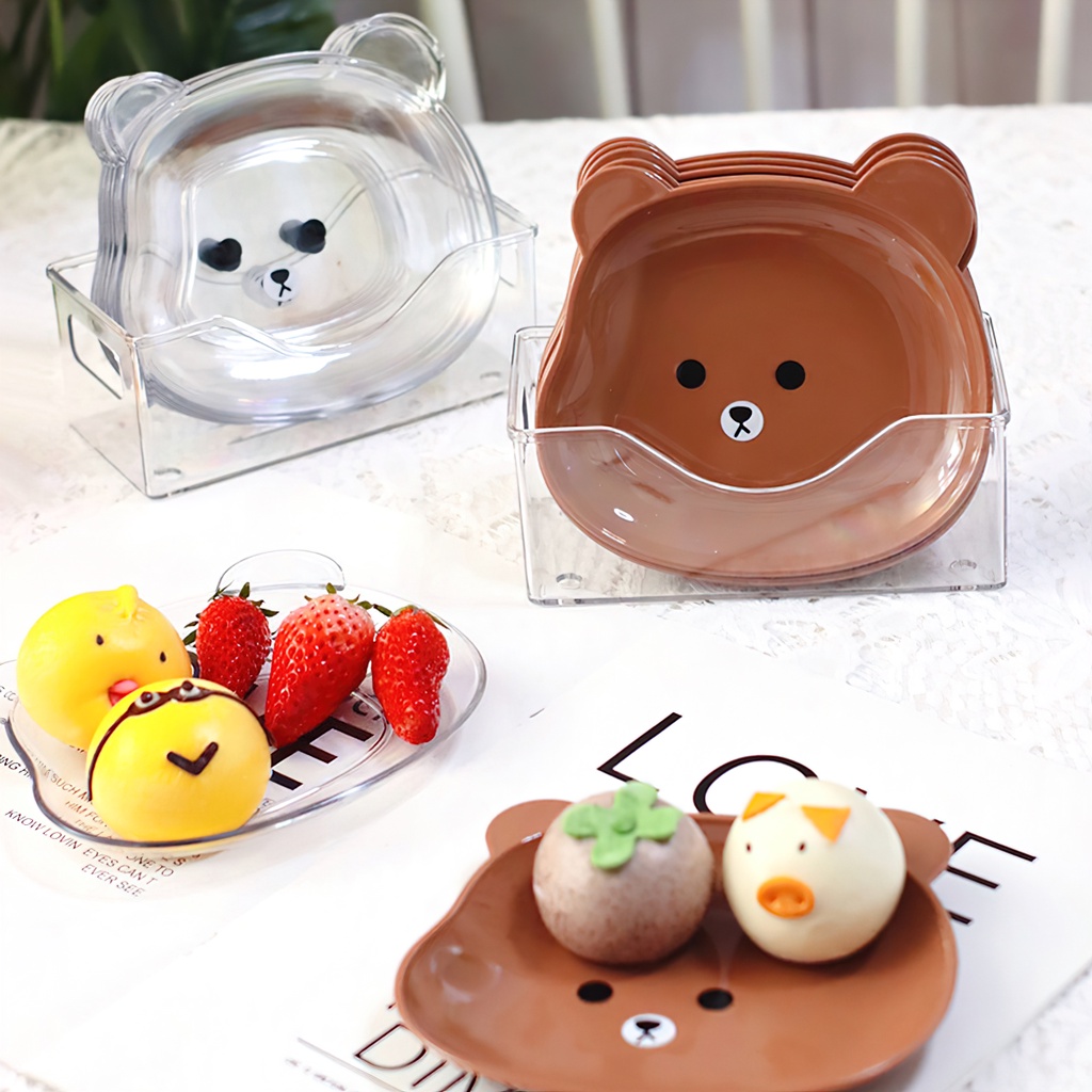 Đĩa Nhựa, Khay Đựng Đồ Ăn Vặt, Đĩa Decor Hình Gấu Hoạt Hình Để Bàn