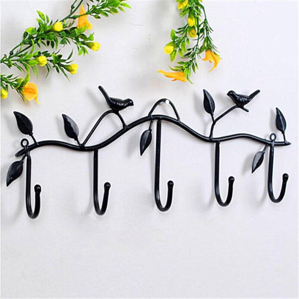 Móc chìa khóa CHEESELY, 5 móc chim lá, sơn nướng đen/trắng/đồng, treo tường hoặc cửa