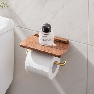 MANDY HOME  Giá Đỡ Cuộn Giấy Vệ Sinh Gắn Tường Bằng Gỗ Kèm Hộp Đựng Điện Thoại Di Động Tiện Lợi