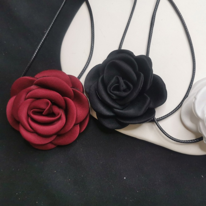 ❀❀Fine Vòng Cổ choker Dây Mảnh Màu Đen Đính Hoa Trà Phong Cách retro Cá Tính Dành Cho Nữ