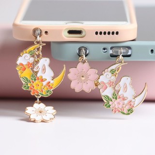 Điện Thoại Di Động Chống Bụi Cắm Tự Làm Dễ Thương Hoa Anh Đào Mặt Dây Chuyền Thỏ Cáp Dữ Liệu Cổng Sạc Chống Bụi P
