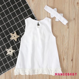 Bộ quần áo mùa hè MGG-Baby Girls, Váy công chúa xếp nếp ren không tay + Băng đô nơ co giãn