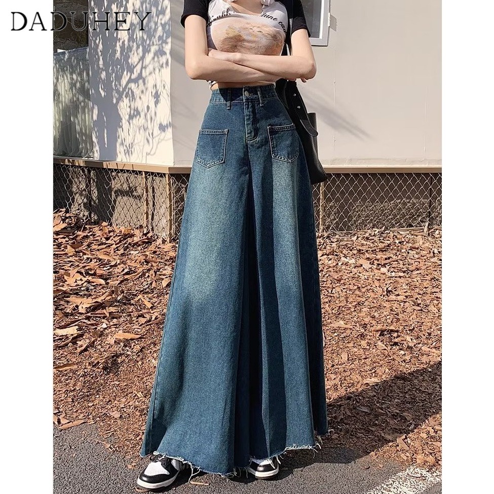Ảnh Quần jeans DADUHEY viền thô ống rộng phong cách Hàn Quốc cổ điển cao cấp size lớn 4