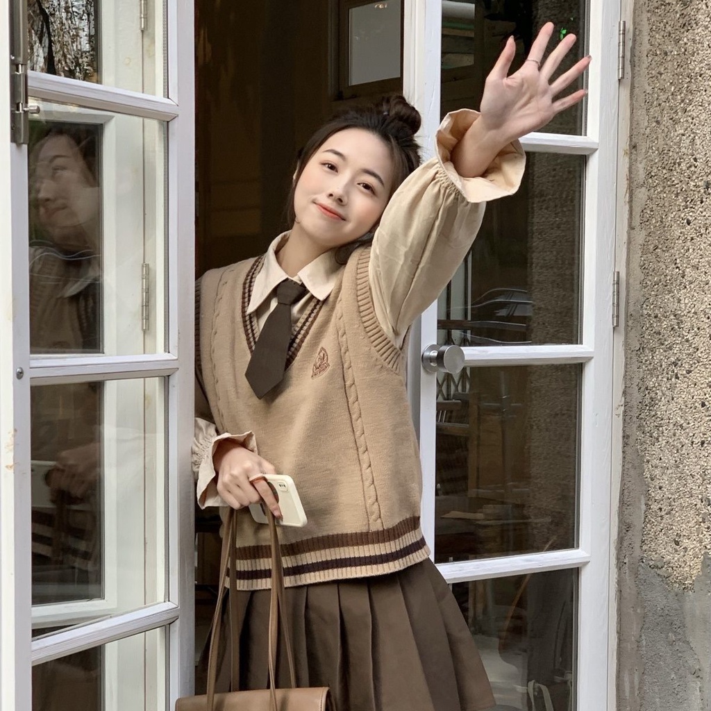 [YU]Set 3 Món Kèm Cà Vạt, Phong Cách Nữ Sinh Học Đường Trẻ Trung Dành Cho Bạn Gái