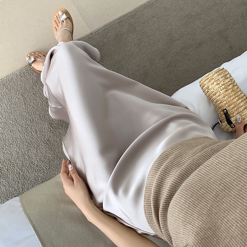 SUXI Chân Váy Đuôi Cá Dài Lưng Cao Bằng Lụa Phong Cách Vintage Dành Cho Nữ