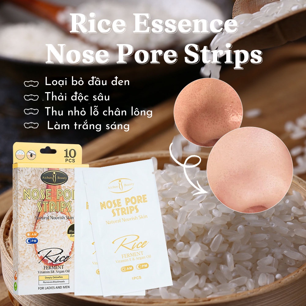 Hộp 10 Miếng Dán Lột Mụn Aichun Chiết Xuất Gạo Làm Sạch Mụn Đầu Đen Bã Nhờn Và Thu Nhỏ Lỗ Chân Lông