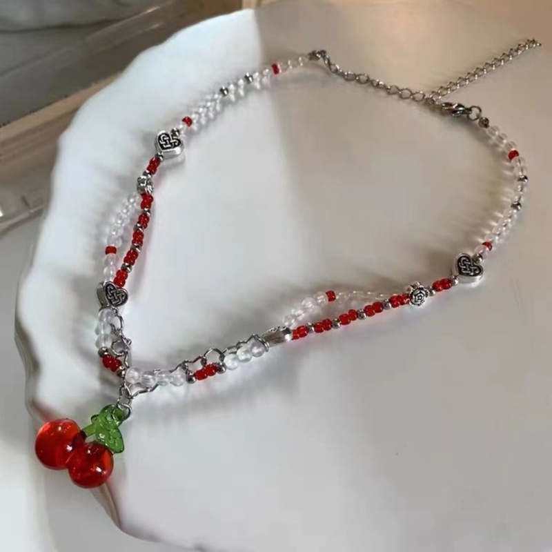 Vòng Cổ Choker Mặt Trái Tim Đỏ Và Cherry Phong Cách Bohemian KING Y2K Dành Cho Nữ Je