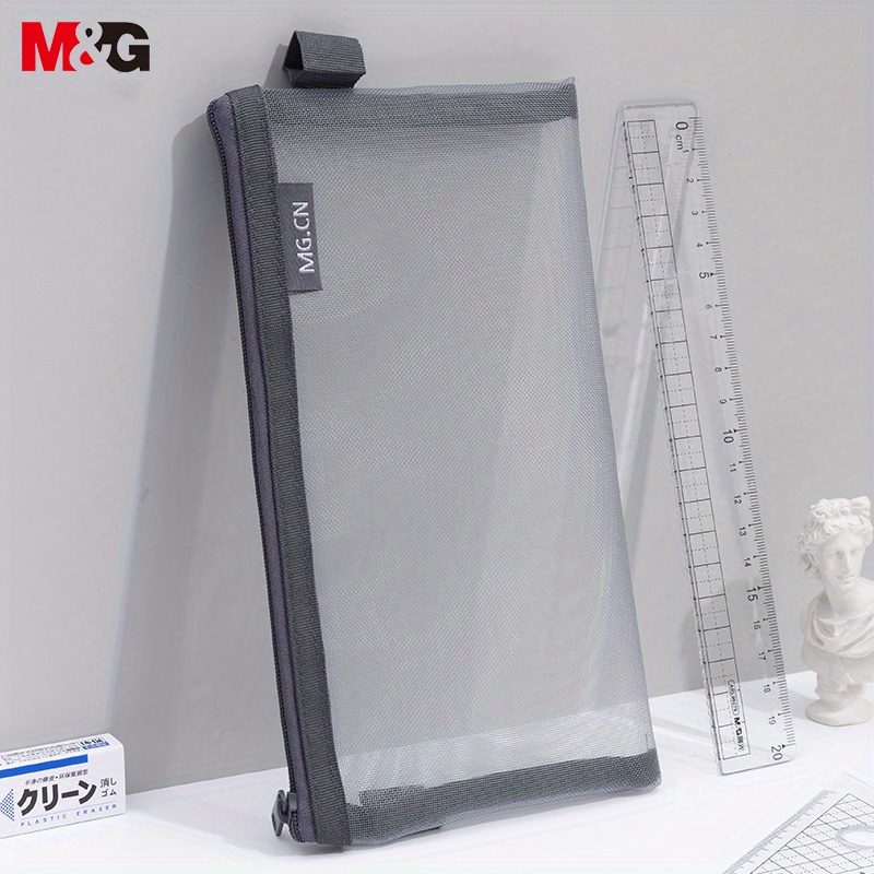 M&G Túi Đựng Bút Bằng pvc Trong Suốt Dạng Lưới Màu Xám Sức Chứa Lớn Có Khóa Kéo Nhỏ Gọn Cho Học Sinh M&G