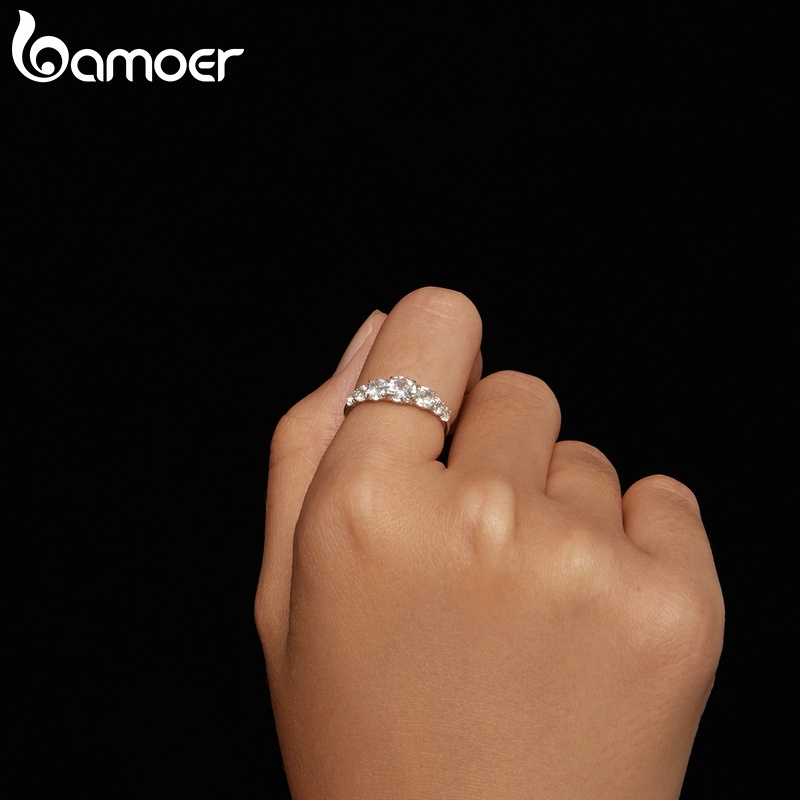 Nhẫn Đeo Tay Bamoer 100% Kim Cương Giả Lấp Lánh 925 Sliver 0.5ct / 0.3ct / 0.1ct MSR037-6