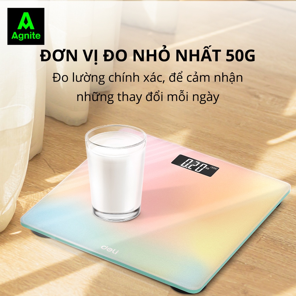 [TẶNG PIN] Cân Điện Tử Sức Khỏe Deli Mặt Kính Cường Lực Chịu tải 180kg Cân Sức Khỏe Có Bảo Hành