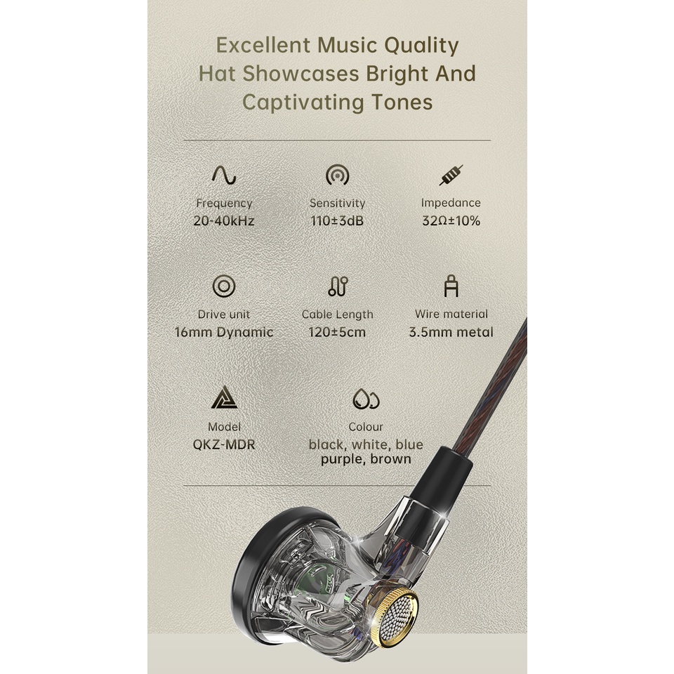 Qkz mdr dynamic hifi in ear tai nghe 3.5mm màn hình dj có dây earbud thể thao khử tiếng ồn âm nhạc thể thao tai nghe cuộc gọi hd có mic