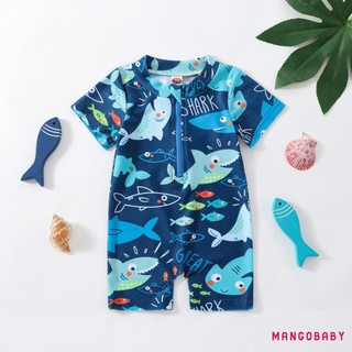 Mgg-kids Bé Trai Mùa Hè Đồ Bơi Thường Ngày In Hình Cá Mập Tay Ngắn Dây Kéo Áo liền quần Đồ Bơi Đi Biển