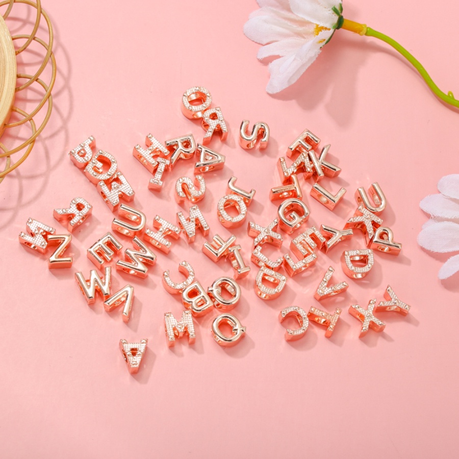 Hạt Charm Khắc Chữ Cái Tiếng Anh Bằng Hợp Kim Kẽm Màu Vàng Hồng 26 Kích Thước Lớn Dùng Làm Trang Sức DIY