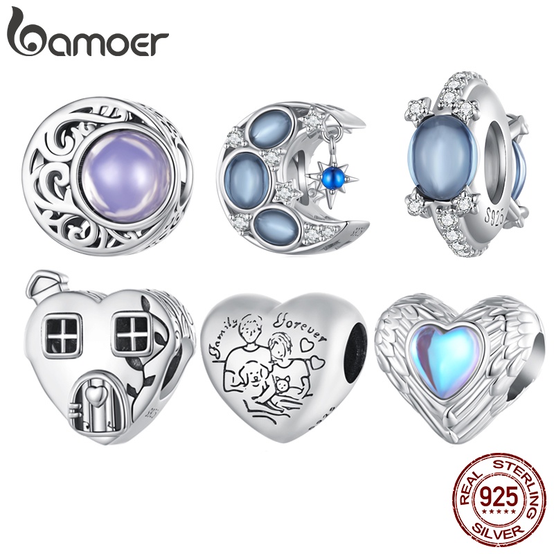 BAMOER Mặt Dây Chuyền Bạc 925 Hình Trái Tim Đính Hạt Thời Trang Cho Nữ