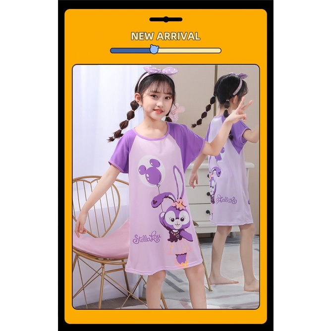 Bộ Đồ Ngủ Bé Gái 95-150CM Váy Ngủ Trẻ Em Mùa Hè Tay Ngắn Mỏng Phong Cách Hàn Quốc Phiên Bản Bé Gái Hoạt Hình Lớn Trẻ Em Homewear Mùa Hè K039