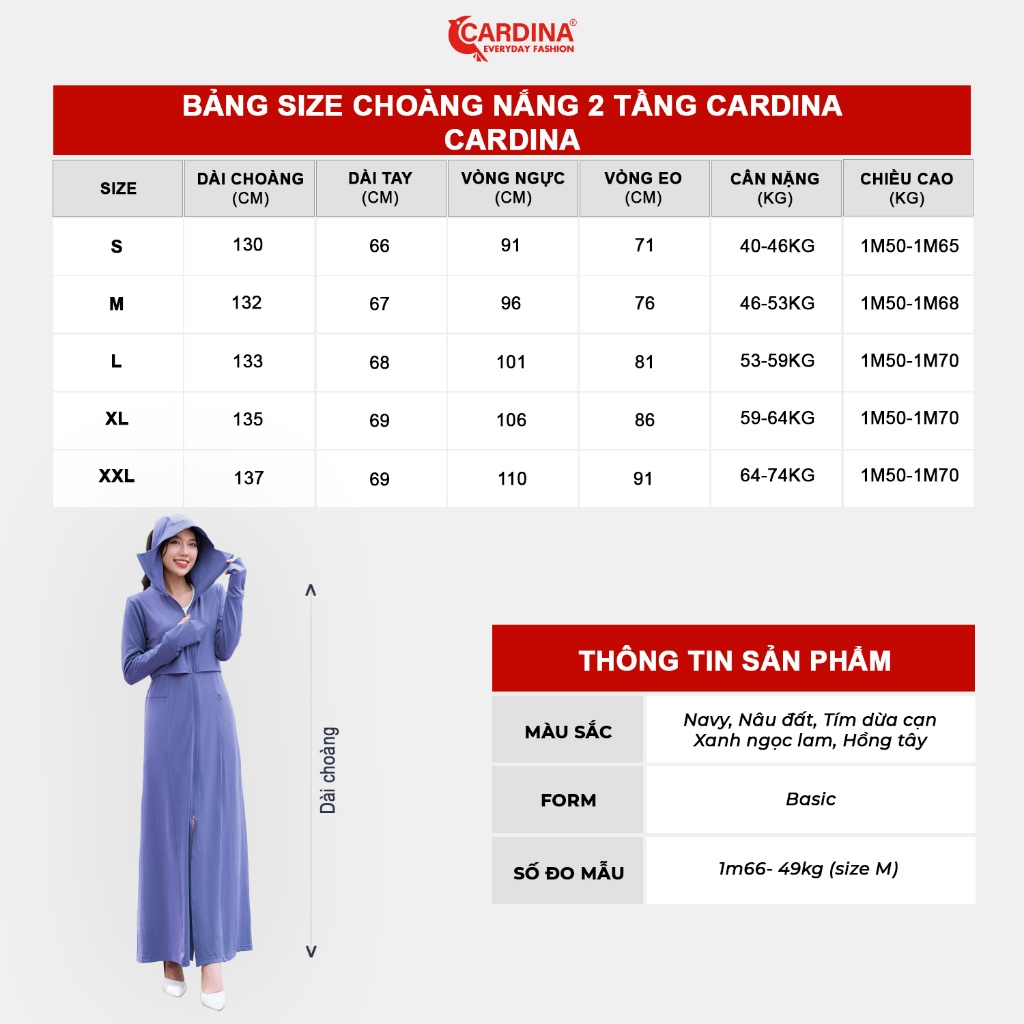( SALE SỐC) Áo Choàng Chống Nắng Nữ 𝐂𝐀𝐑𝐃𝐈𝐍𝐀 2 Tầng Chất Aircool Nhật Cao Cấp Chống Tia UV 3BC01
