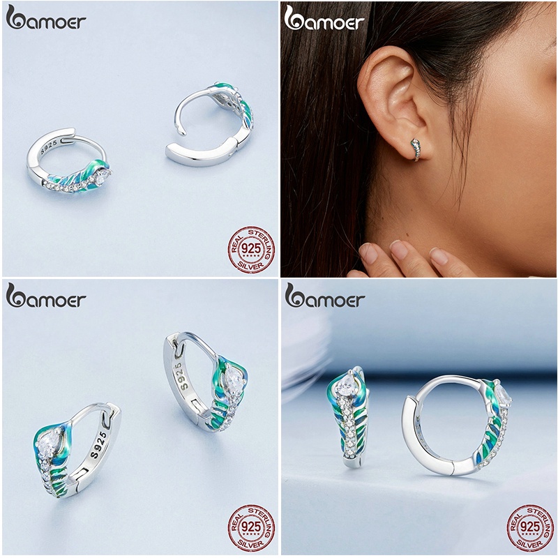 Bamoer Bông Tai bạc 925 Hình Mèo / Rắn / Bọ Rùa Thời Trang