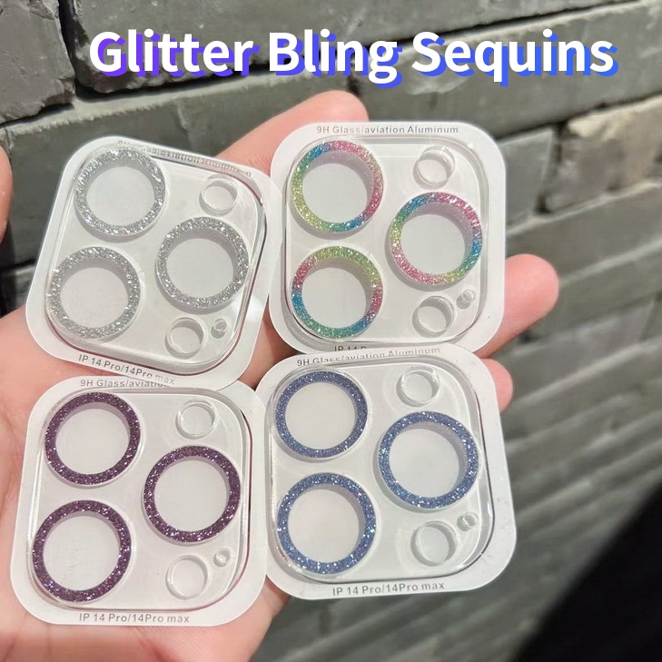 Kính Cường Lực Bảo Vệ Camera Sau Đính Kim Tuyến Lấp Lánh Cho iPhone 16 15 14 13 12 11 Pro Max Mini 14 15 Plus