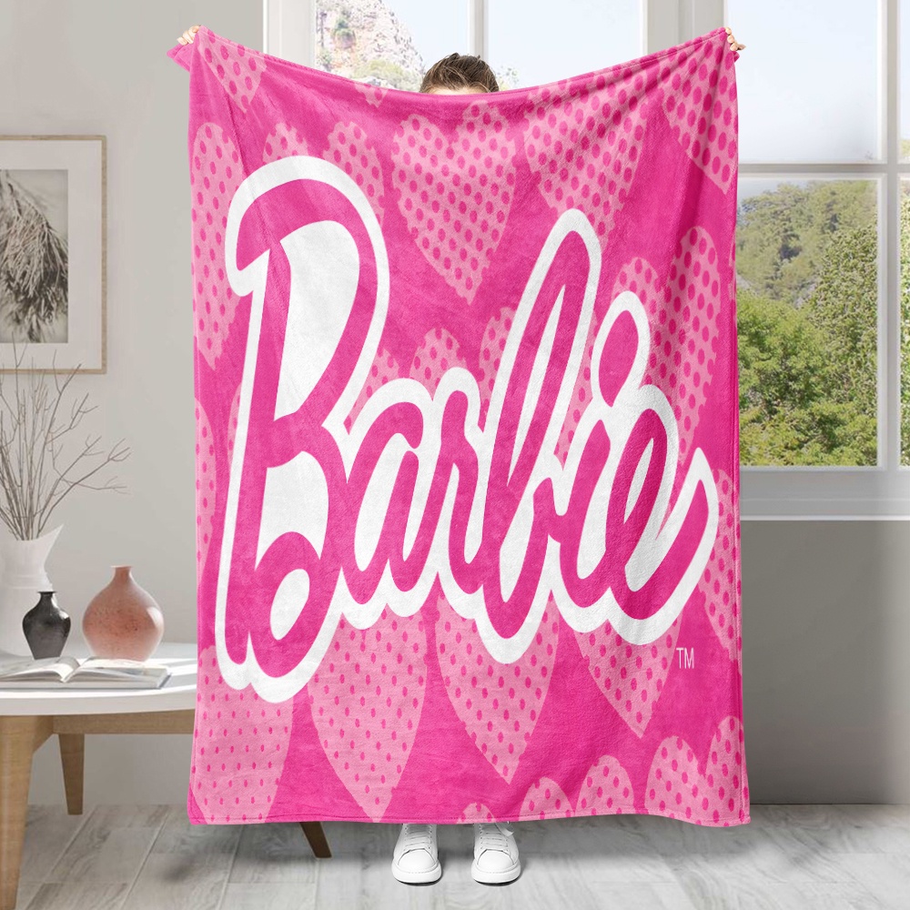 Chăn flannel In Hình Búp Bê barbie Một Mặt Màu Hồng Thoáng Khí Làm Quà Tặng Tốt Nhất Cho Người Lớn
