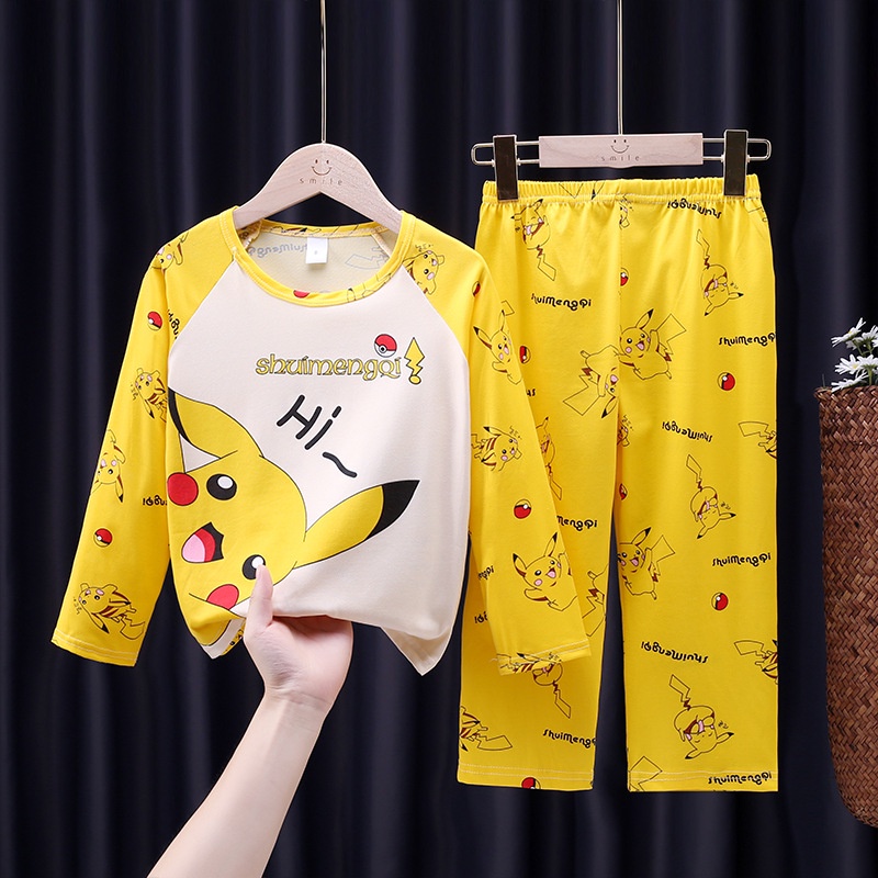 Bộ Đồ Ngủ Hoạt Hình Trẻ Em 95-155cm Xuân Thu Dài Tay Bé Gái Mỏng Phong Cách Trung Lớn Trẻ Em Bé Trai Trẻ Em Học Sinh Homewear Phù Hợp Với LZGK