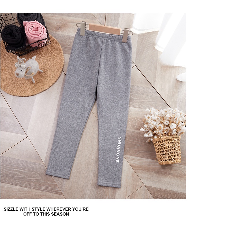 Quần Legging Trẻ Em Plus Nhung Dày 100-160 Kích Thước Nữ Thường Ngày Thu Đông Quần Áo Trẻ Em Chữ Cái Phong Cách Mới Hợp Thời Trang Mặc Ngoài Bé Gái Quần Ấm Áp FU5W