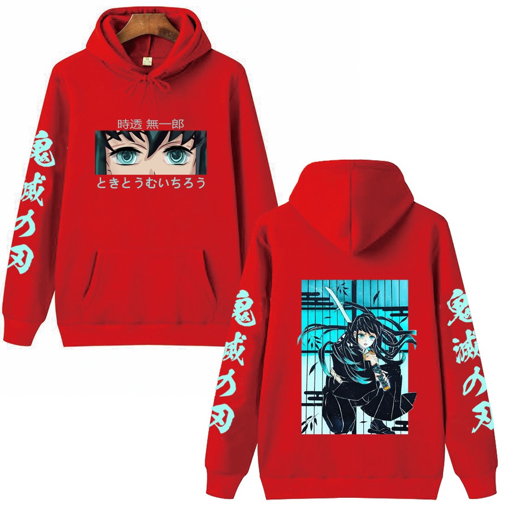 Anime demon slayer hoodie áo chui đầu áo khoác nỉ muichiro tokito đồ họa in áo khoác thường hip hop thời trang dạo phố