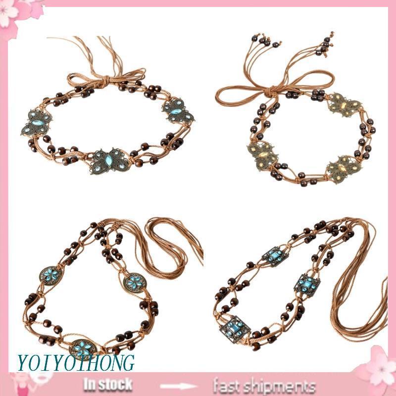 Dây Thắt Lưng Bện Sợi Xích Xỏ Hạt Phong Cách Bohemian Cho Nữ