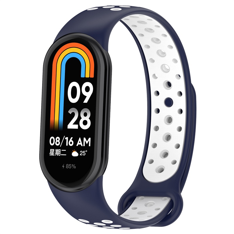 Dây đeo thay thế thể thao mềm cho Xiaomi Mi Band 8/9/10, thoáng khí, hai màu, vòng tay thay dây