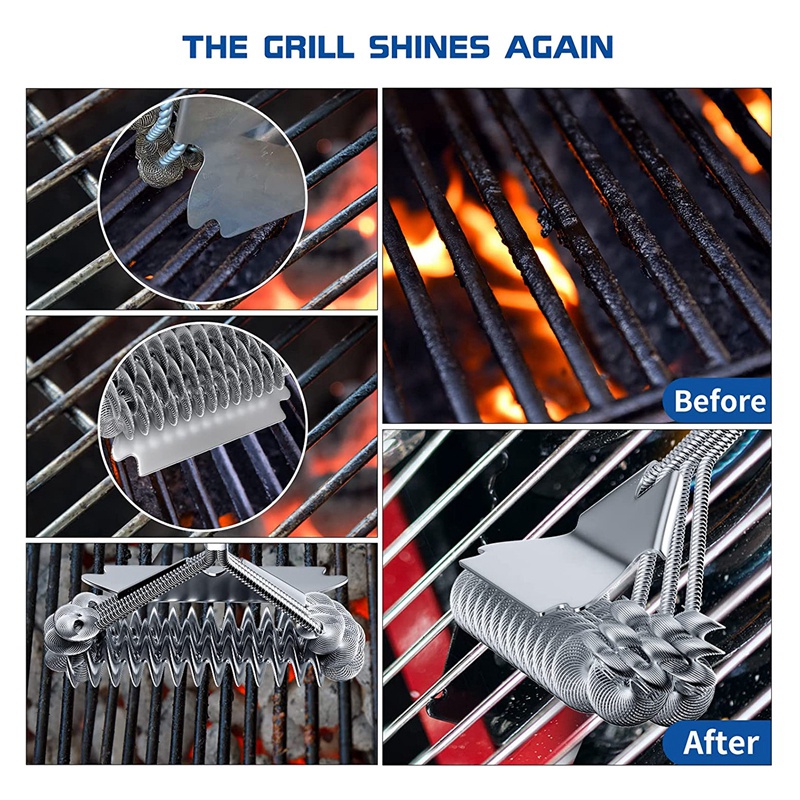 Bộ Cọ Và Dụng Cụ Cạo Làm Sạch Vỉ Nướng BBQ Bằng Thép Không Gỉ An Toàn