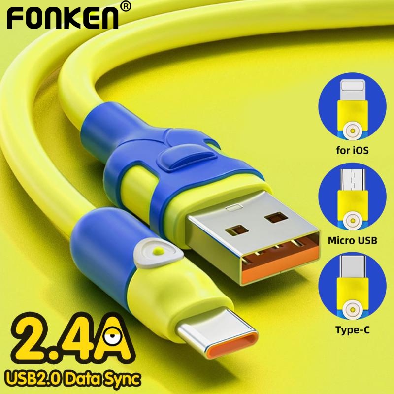 Fonken Dây Cáp Sạc Nhanh 2.4A USB-A Sang Micro USB / Type-C / iOS PD Hình Minions Đáng Yêu Dài 1m