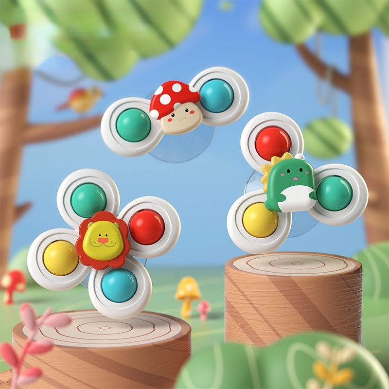 3 cái / bộ baby animal spinner đồ chơi hand fidget spinner với cốc hút đồ chơi giác quan giảm căng thẳng trò chơi trẻ em xoay lục lạc