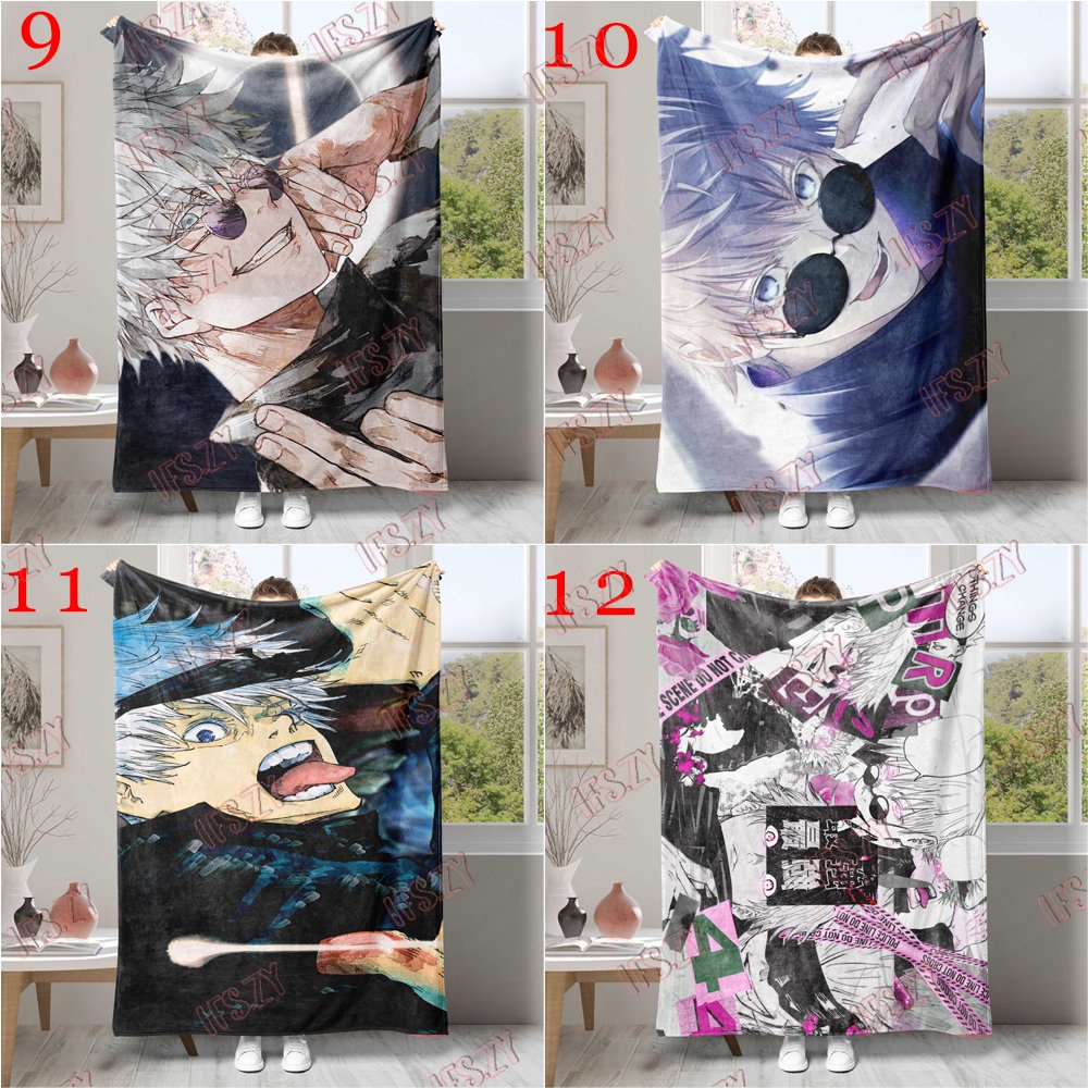Satoru gojo Chăn Đơn / Đôi Bằng Vải flannel 4 Kích Thước In Hình anime Jutsu kaisen