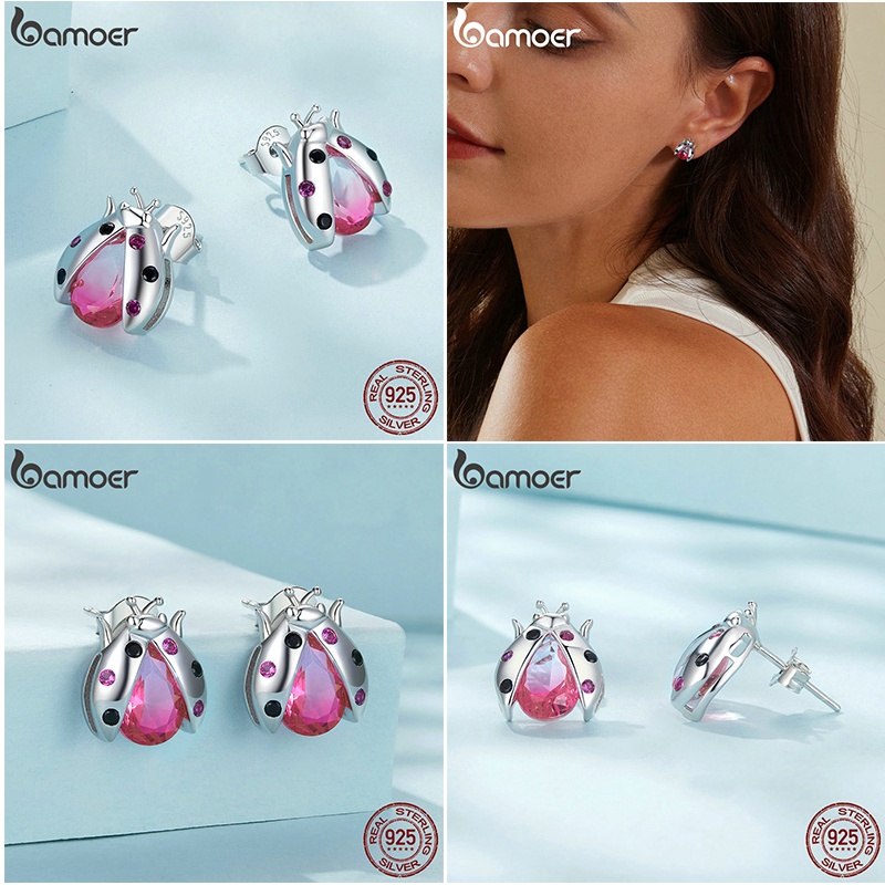 Bamoer Bông Tai bạc 925 Hình Mèo / Rắn / Bọ Rùa Thời Trang