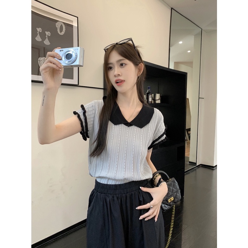 Suxi Tất Cả Trận Đấu Rời Tay Ngắn Đan Nữ Mùa Hè Vintage Mỏng Top