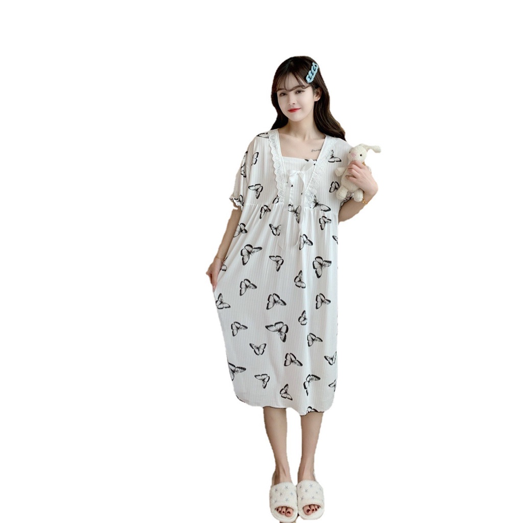Đầm Ngủ Tay Ngắn Phối Ren Dễ Thương Dành Cho Nữ [lzf0721