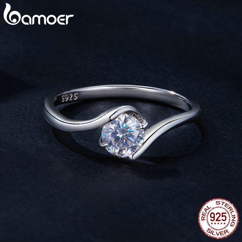 Bamoer Nhẫn Bạc 925 VVS1 D Màu 0.5 Carat Moissanite Chính Hãng 100% MSR040-6