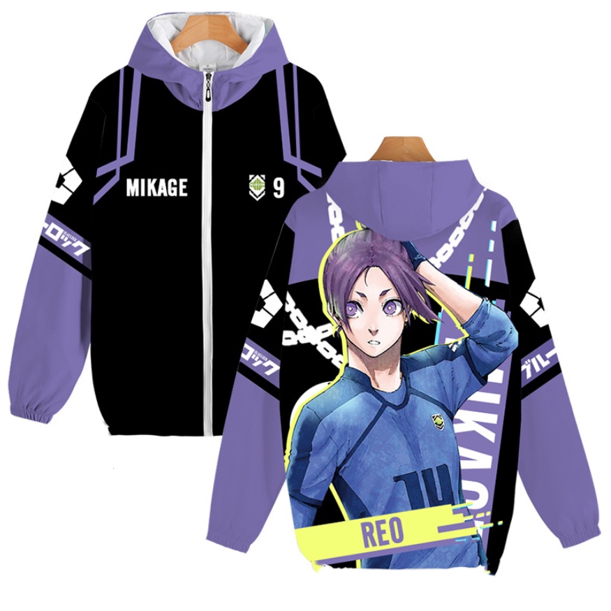 Jersey Xanh Khóa Áo Dài Tay Unisex Top Dây Kéo Cosplay 3D Áo Reo Nagi Seishirou Thời Trang Áo Khoác Ngoài Plus