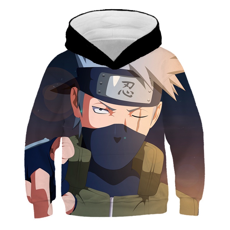 Naruto hoodies mới đến mùa thu bé trai cô gái áo nỉ kakashi in 3d trẻ em quần áo dài tay thể thao