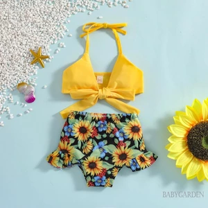 Bộ Đồ Bơi Bikini Hai Mảnh Phối Bèo In Họa Tiết Hoa Thời Trang Mùa Hè Cho Bé Gái 1-5 Tuổi