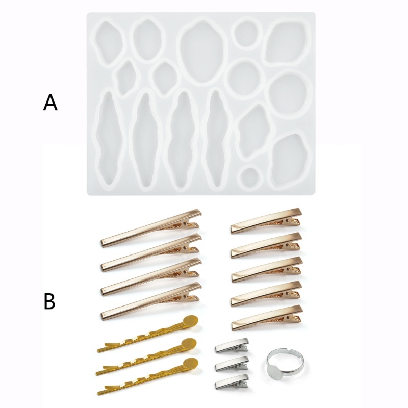 Khuôn Silicone Làm Kẹp Tóc Epoxy Resin Hình Học DIY