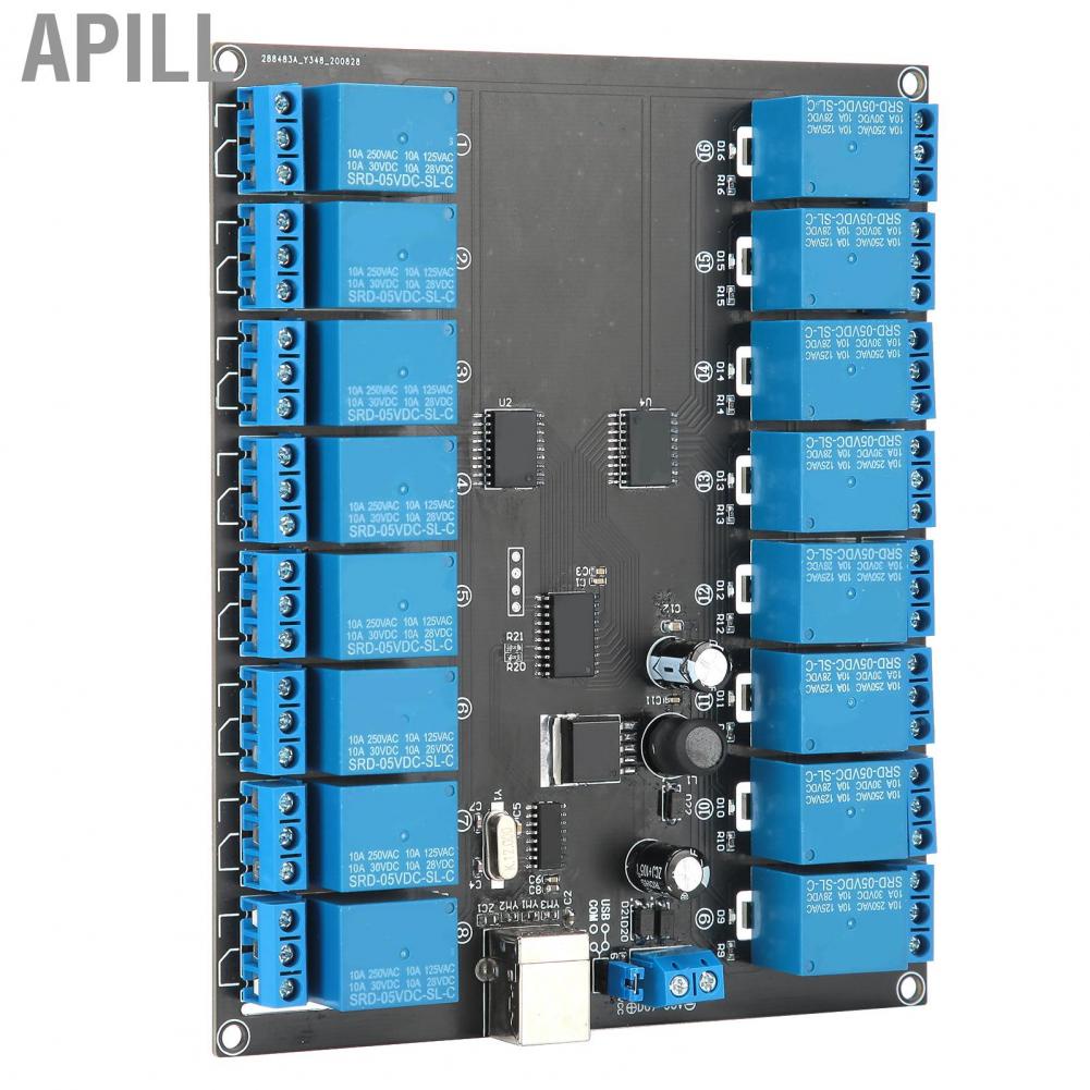 Apill Bảng mô-đun chuyển mạch rơle 16 kênh DC 9-36V USB SPDT có đèn báo TRÊN ZIN