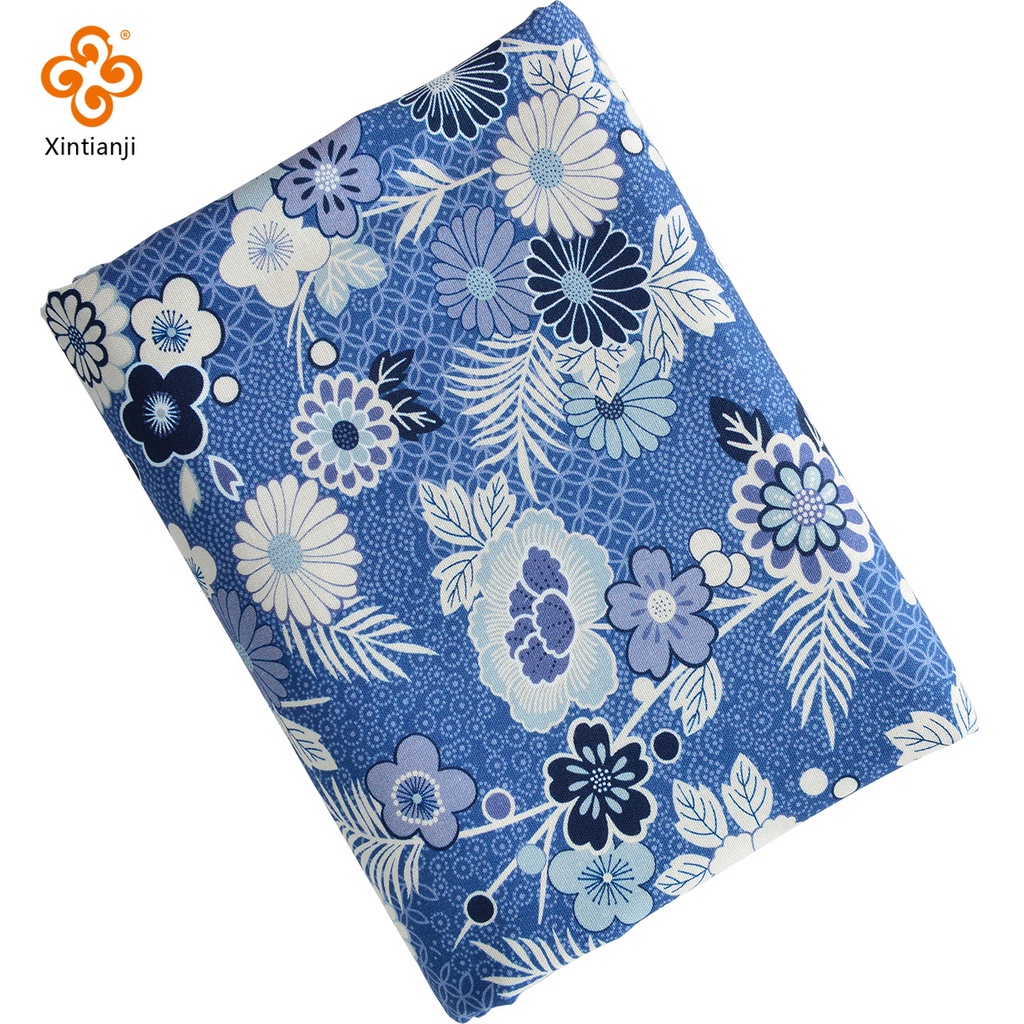 In Màu Xanh Nhuộm Vải Cotton Handmade Tự Làm Phong Cách Trung Hoa Nghệ Thuật Cotton Vải Nửa Mét TJ20456