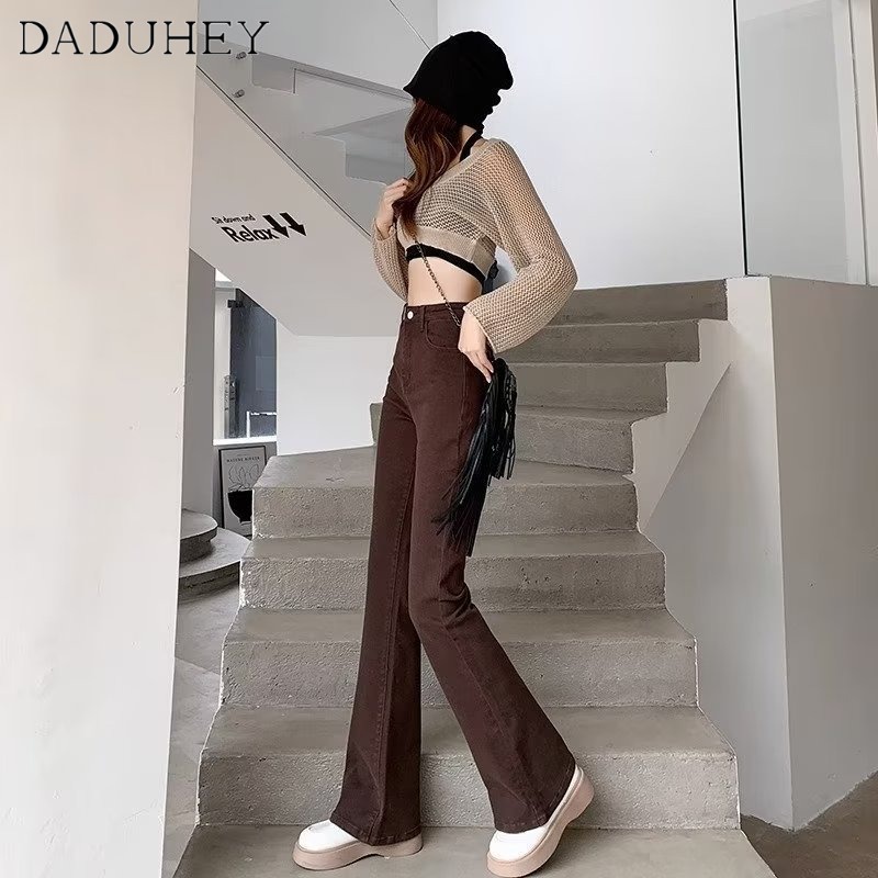 Ảnh DaDuHey New American Ins High Street Retro Micro Flared Jeans Niche Stretch Wide Leg Pants Large Size Trousers 4