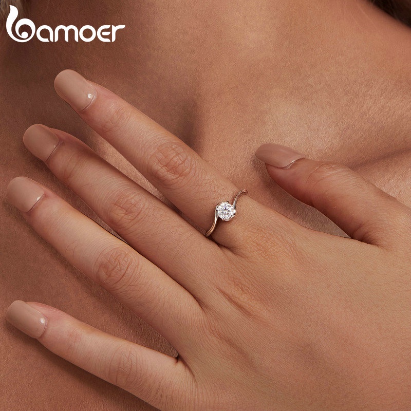 Bamoer Nhẫn Bạc 925 VVS1 D Màu 0.5 Carat Moissanite Chính Hãng 100% MSR040-6