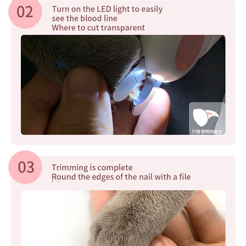 Máy Cắt Móng Cho Chó Mèo Tích Hợp Đèn LED Dưỡng Móng Chống Cắt Trúng Mạch Bấm Móng Pet