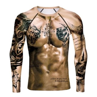 2022 3d man's long muscle shirt tops nude tattoo in ngực cơ bắp vui nhộn thể dục t long spring summer o-cổ bó sát 5xl