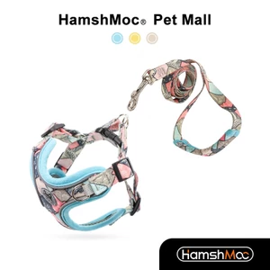 HamshMoc Bộ dây nịt và dây xích phản quang Dây nịt thú cưng có thể điều chỉnh thoáng khí với tay cầm điều khiển dễ dàng cho chó nhỏ vừa