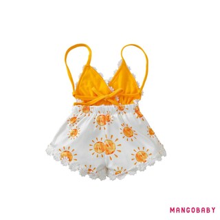 Mgg-bộ áo liền quần phong cách thông thường cho trẻ sơ sinh, Bộ đồ chơi cổ chữ V không tay in hình mặt trời có hoa trang trí