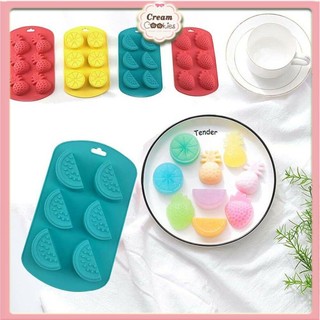 Khuôn Silicon Hình 6 Trái Cây Hoa Quả Tự Làm Kẹo Thạch Pudding Xà Phòng Khuôn Fondant Socola Nướng Bánh Trang Trí